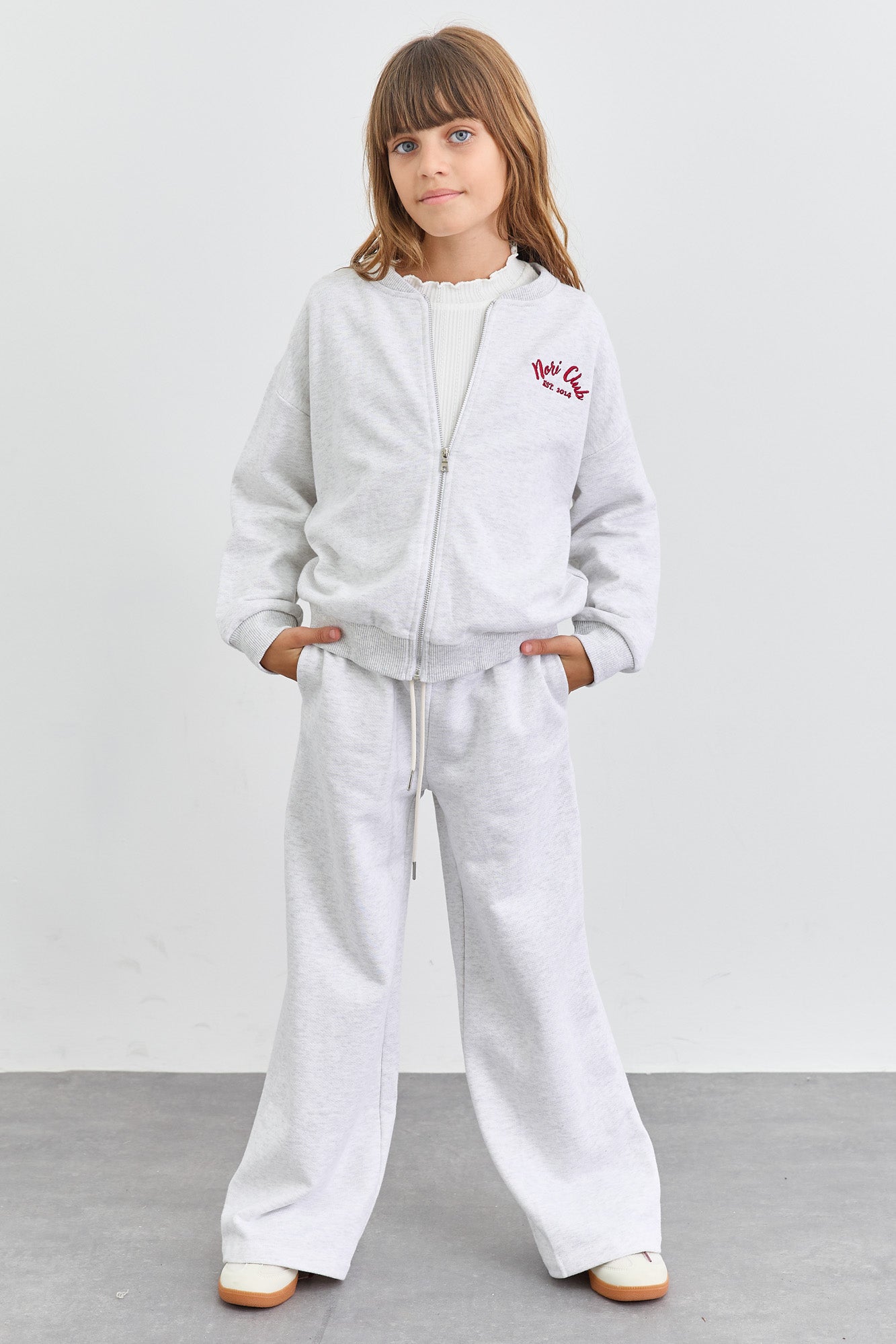 חליפת ווידלג וסוויטשירט עם רוכסן מבד פרנץ' טרי בגזרת אוברסייז | אפור