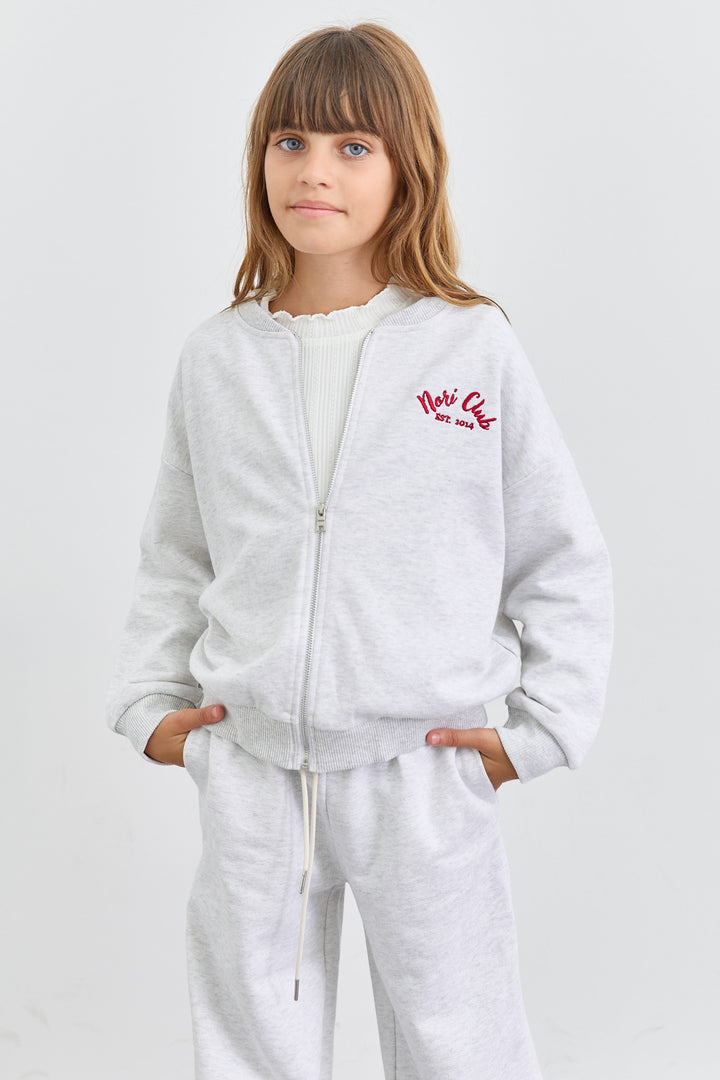 חליפת ווידלג וסוויטשירט עם רוכסן מבד פרנץ' טרי בגזרת אוברסייז | אפור