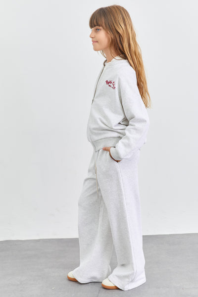 חליפת ווידלג וסוויטשירט עם רוכסן מבד פרנץ' טרי בגזרת אוברסייז | אפור