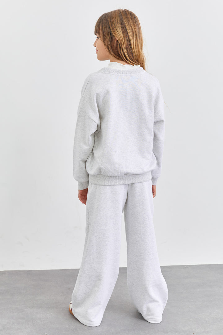 חליפת ווידלג וסוויטשירט עם רוכסן מבד פרנץ' טרי בגזרת אוברסייז | אפור