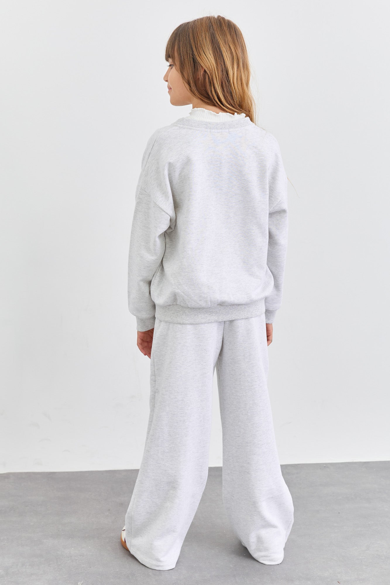 חליפת ווידלג וסוויטשירט עם רוכסן מבד פרנץ' טרי בגזרת אוברסייז | אפור