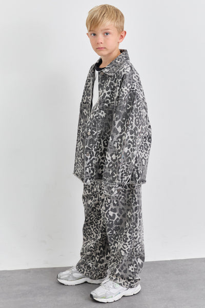 מכנסי דנים גריי לאופרד גומי במותן | מנומר