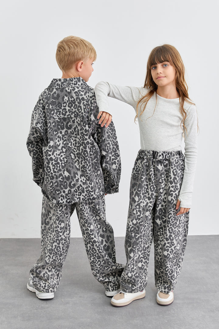 מכנסי דנים גריי לאופרד גומי במותן | מנומר