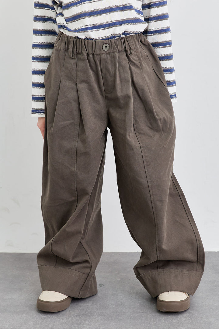 מכנסי דריל בגזרה ישרה וגומי במותן | אפור