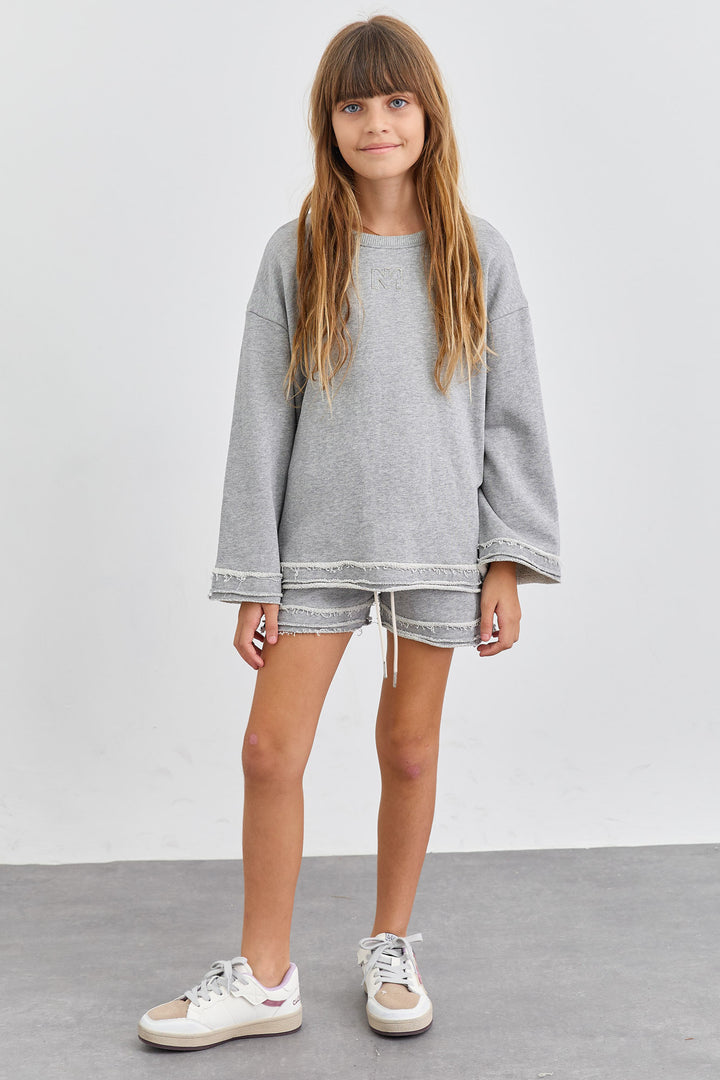 חליפת פרנץ' טרי בגזרת אוברסייז סיומת פרומה | אפור