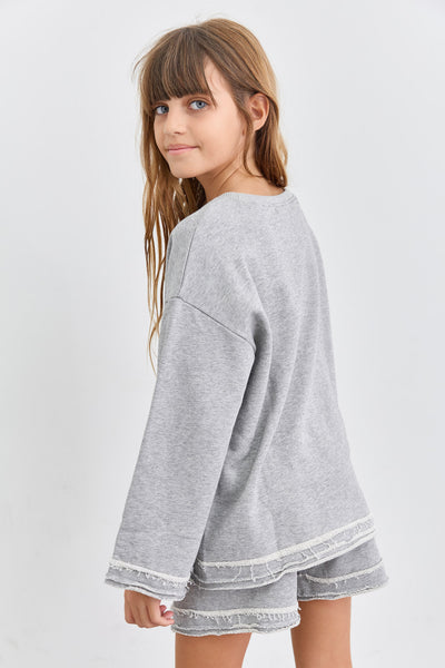 חליפת פרנץ' טרי בגזרת אוברסייז סיומת פרומה | אפור