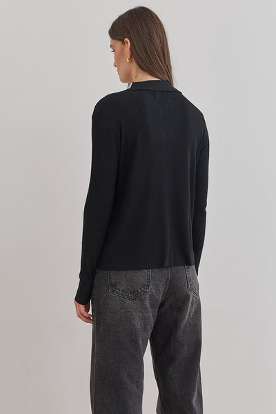 חולצת סריג ריב אנה בשילוב צווארון | שחור