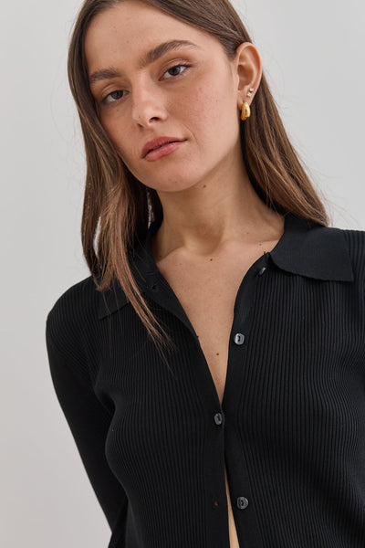 חולצת סריג ריב אנה בשילוב צווארון | שחור