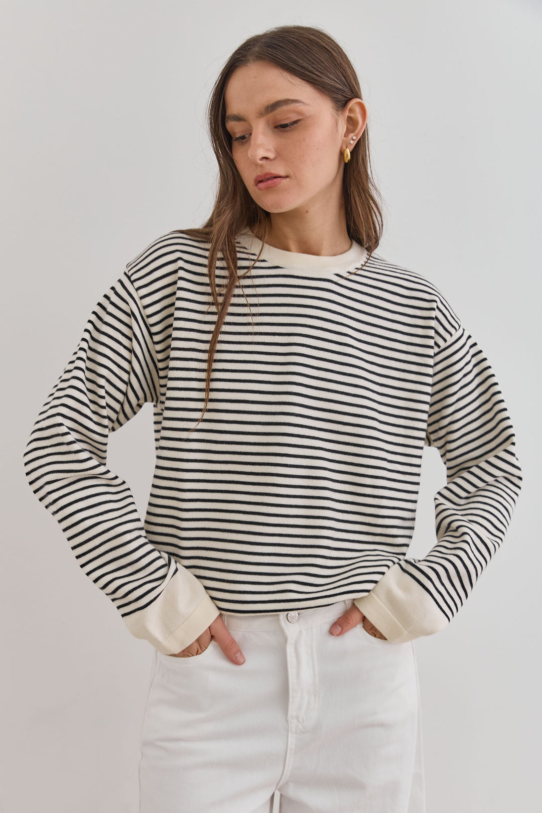 סריג ווטסון סטרייפס | קרם/שחור