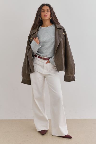 חולצת טום בד ריב סיומת תיפורים | אפור