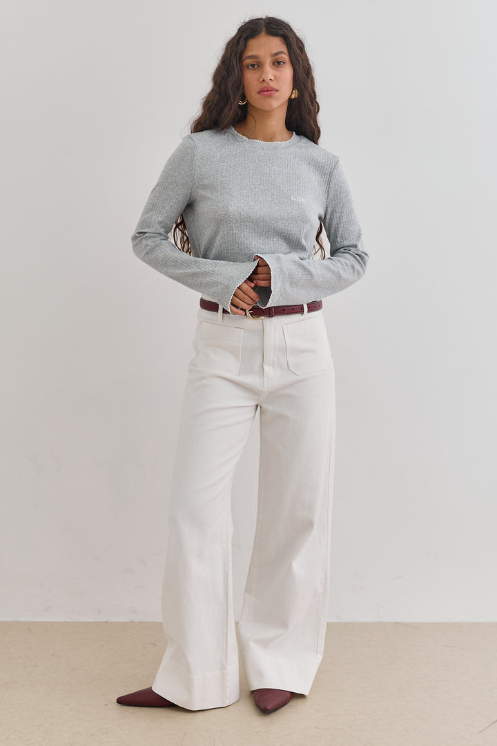 חולצת טום בד ריב סיומת תיפורים | אפור