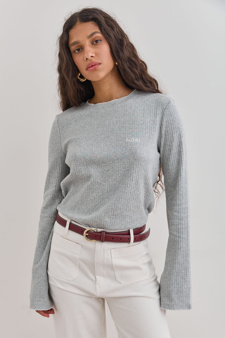 חולצת טום בד ריב סיומת תיפורים | אפור