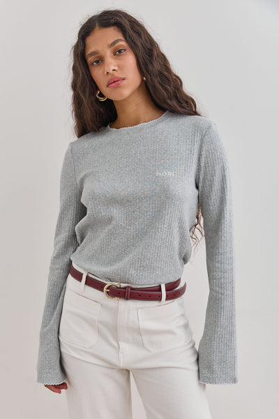 חולצת טום בד ריב סיומת תיפורים | אפור