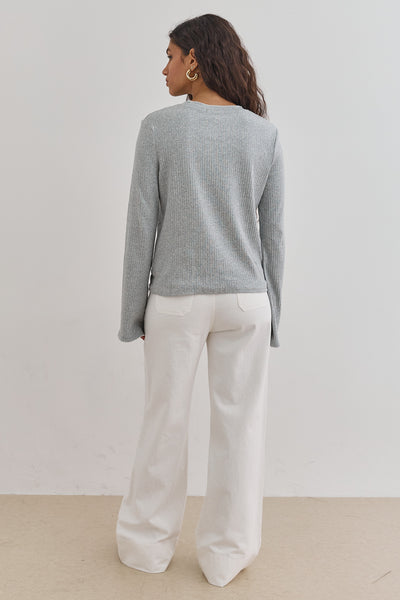 חולצת טום בד ריב סיומת תיפורים | אפור