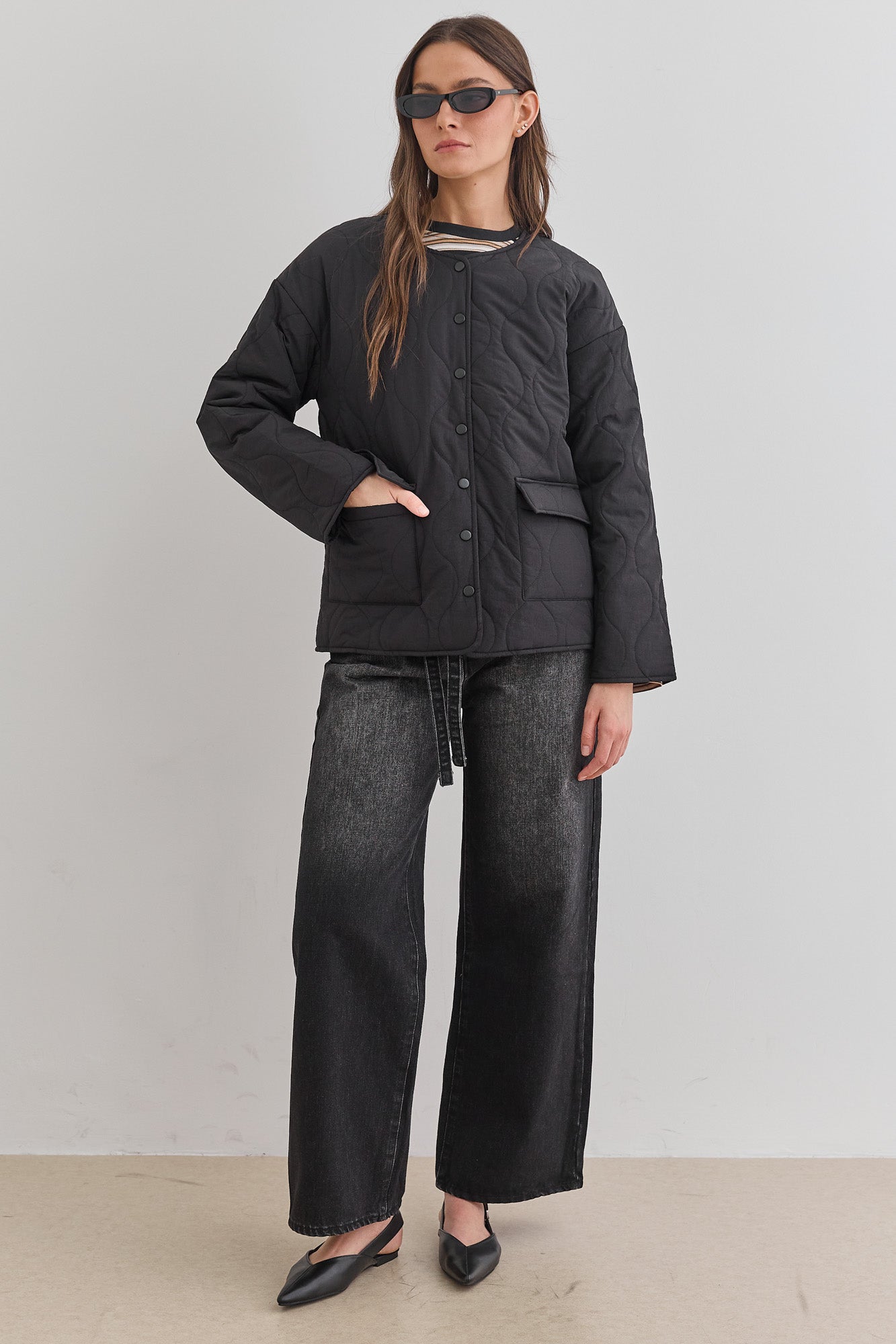 מעיל מאסט דוגמת קווילט | שחור