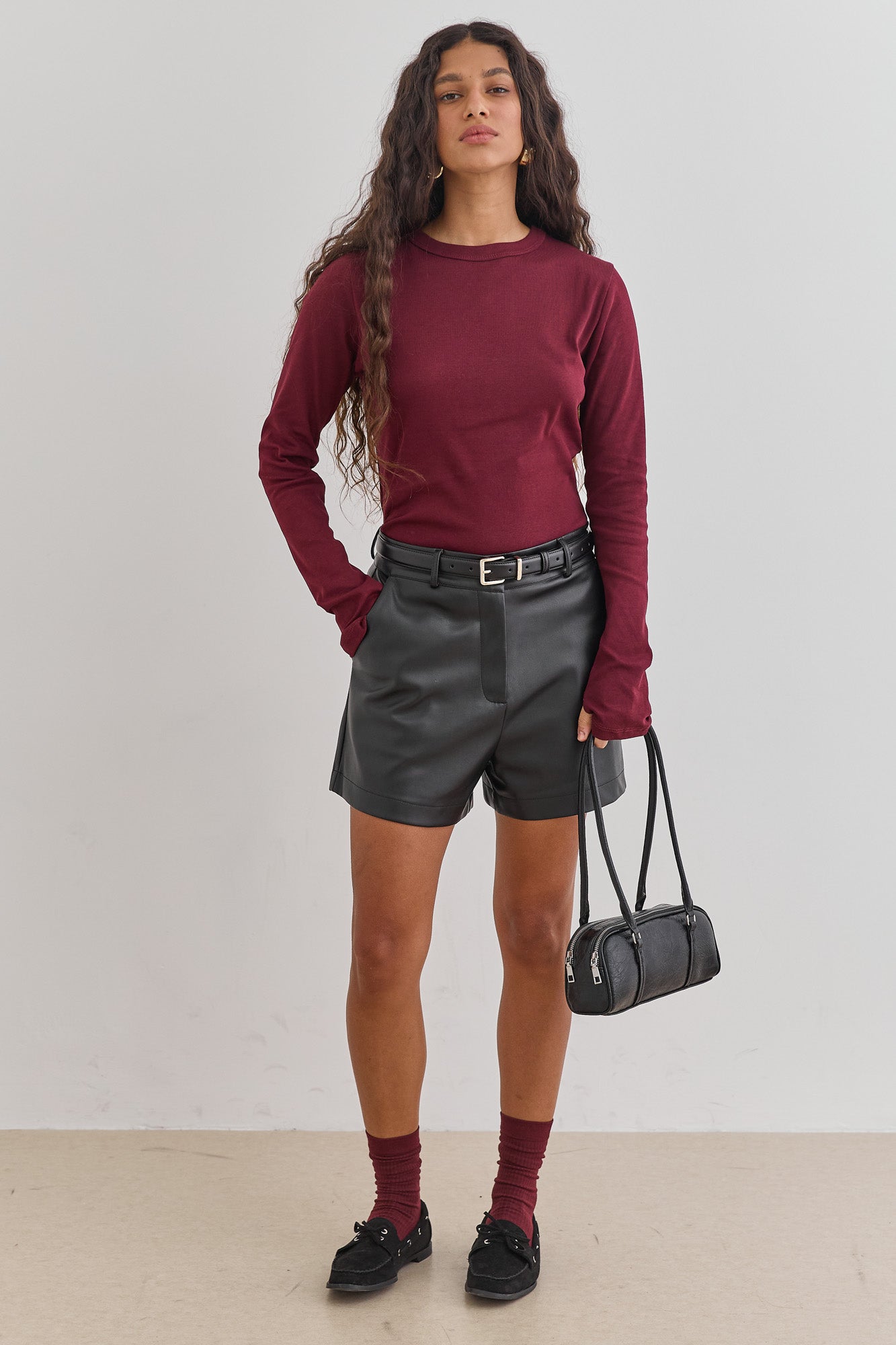 חולצת בייסיק לני שרוול כפפה | בורדו