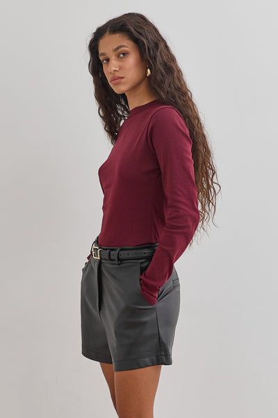 חולצת בייסיק לני שרוול כפפה | בורדו