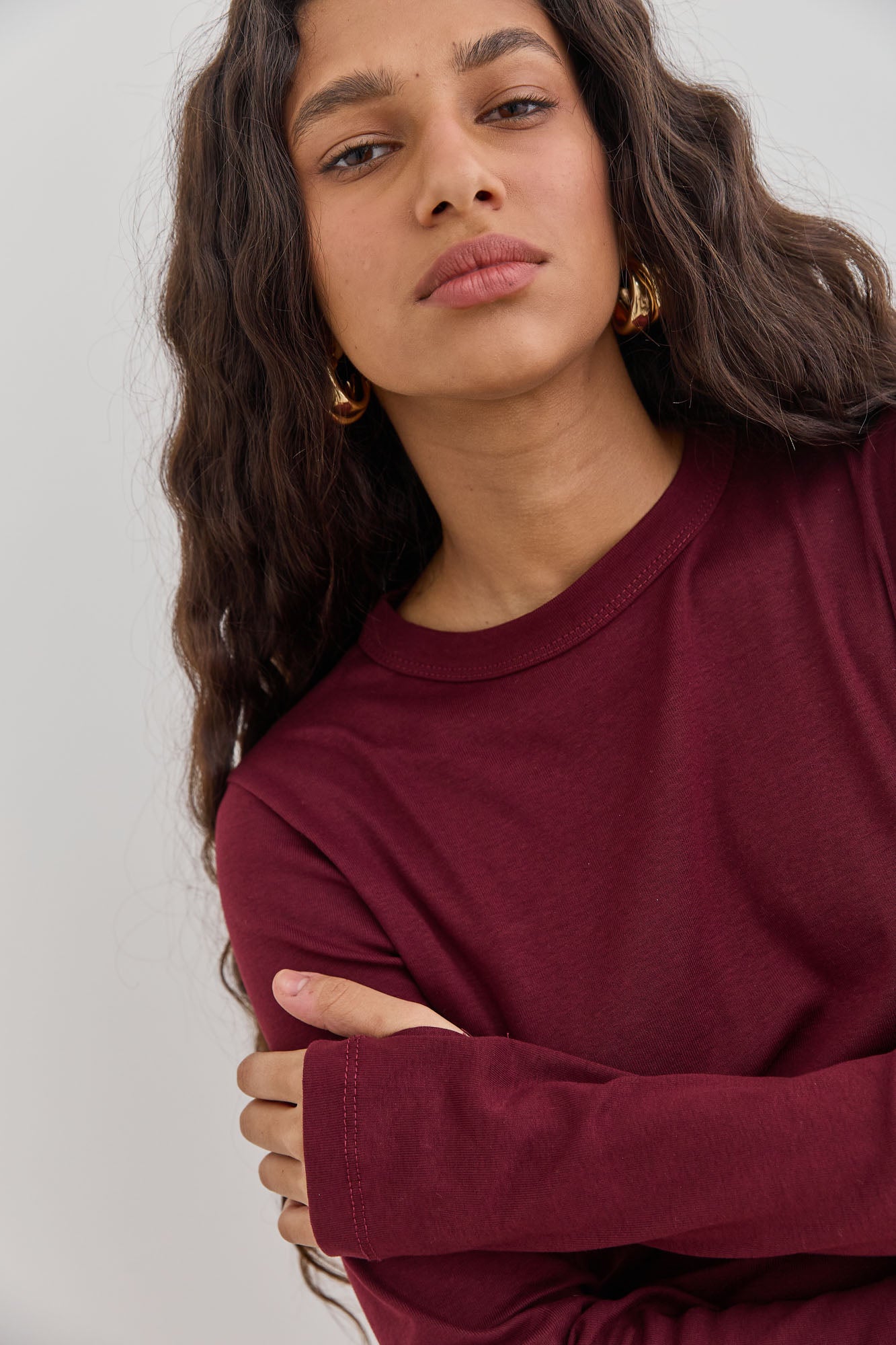 חולצת בייסיק לני שרוול כפפה | בורדו
