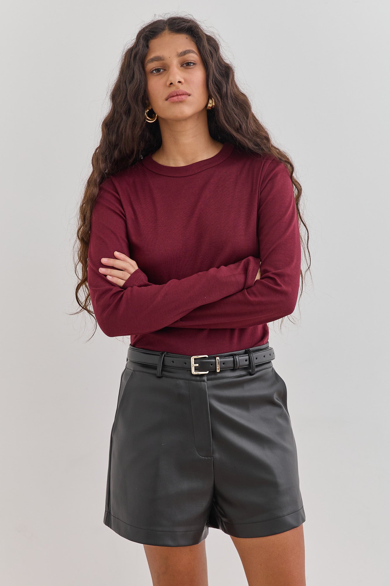חולצת בייסיק לני שרוול כפפה | בורדו