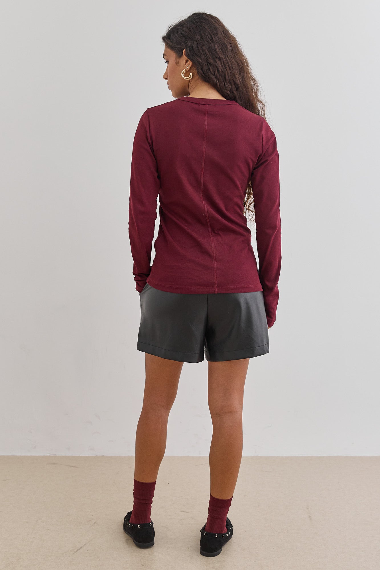 חולצת בייסיק לני שרוול כפפה | בורדו