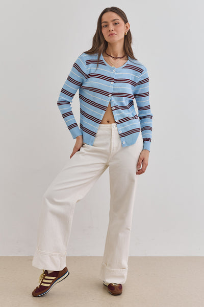 קרדיגן לואי סטרייפס סריג ריב | תכלת/בורדו