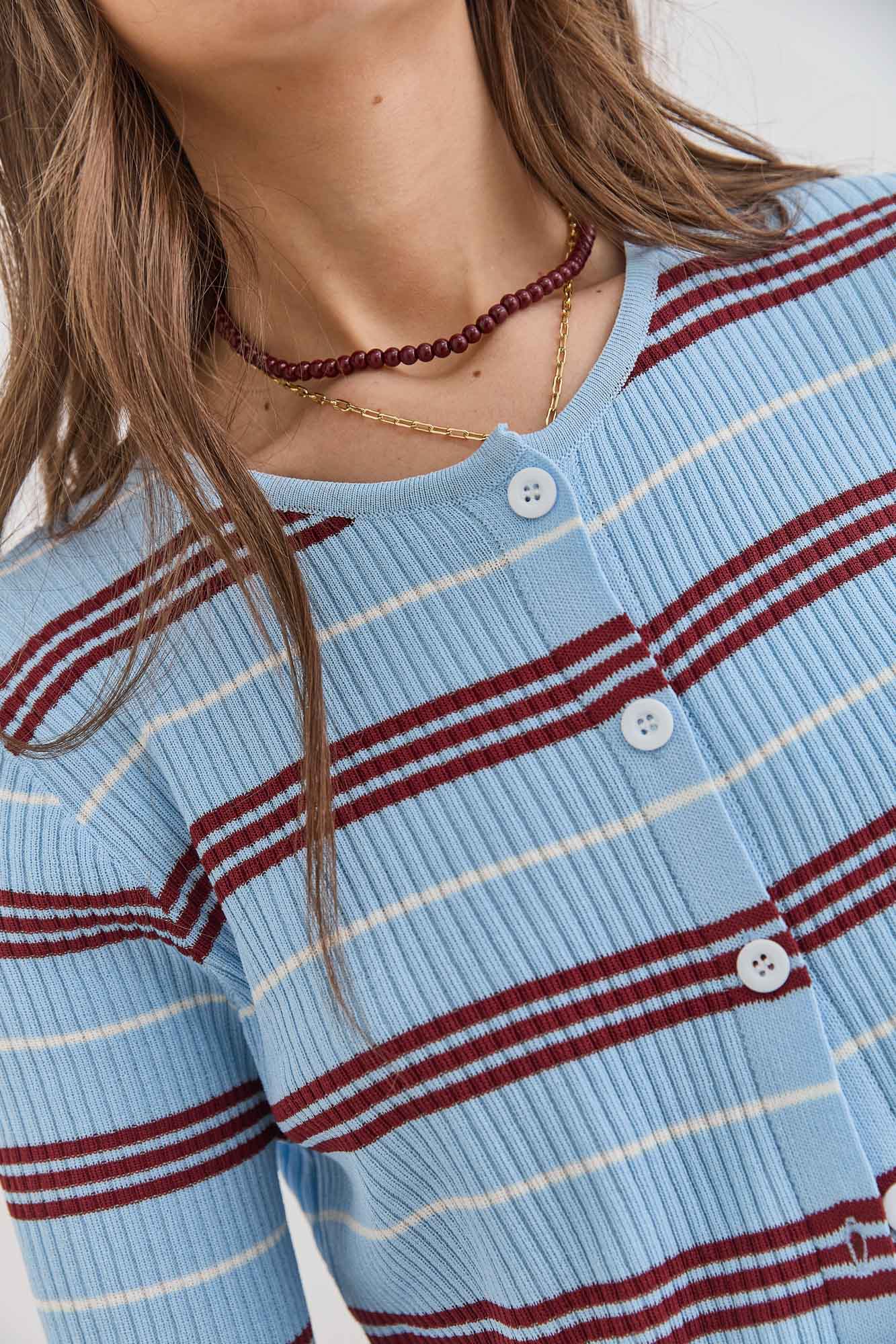 קרדיגן לואי סטרייפס סריג ריב | תכלת/בורדו