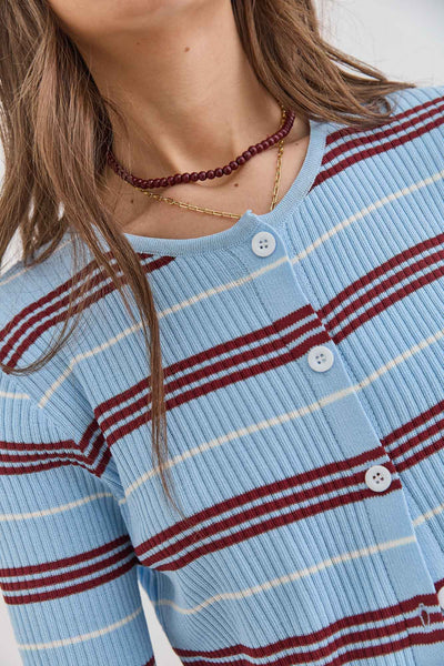 קרדיגן לואי סטרייפס סריג ריב | תכלת/בורדו