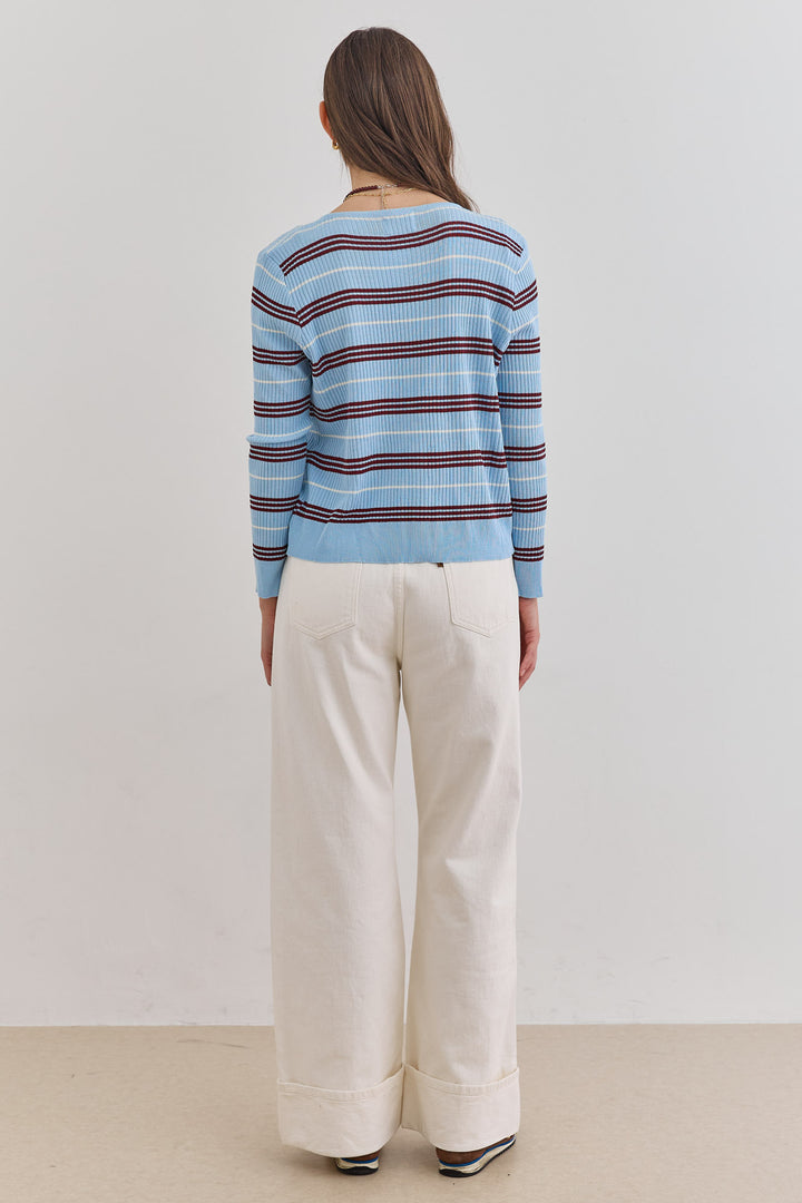 קרדיגן לואי סטרייפס סריג ריב | תכלת/בורדו