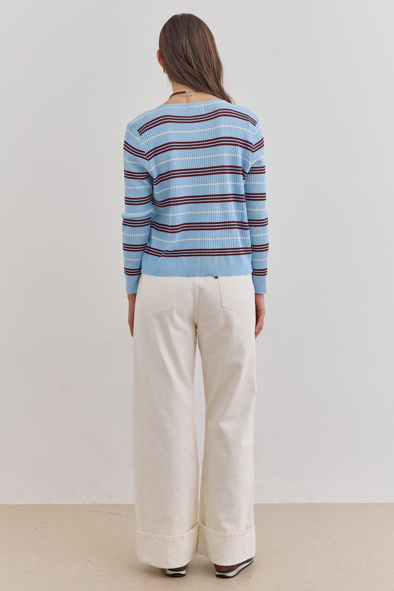 קרדיגן לואי סטרייפס סריג ריב | תכלת/בורדו