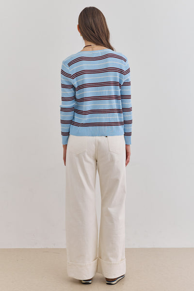 קרדיגן לואי סטרייפס סריג ריב | תכלת/בורדו