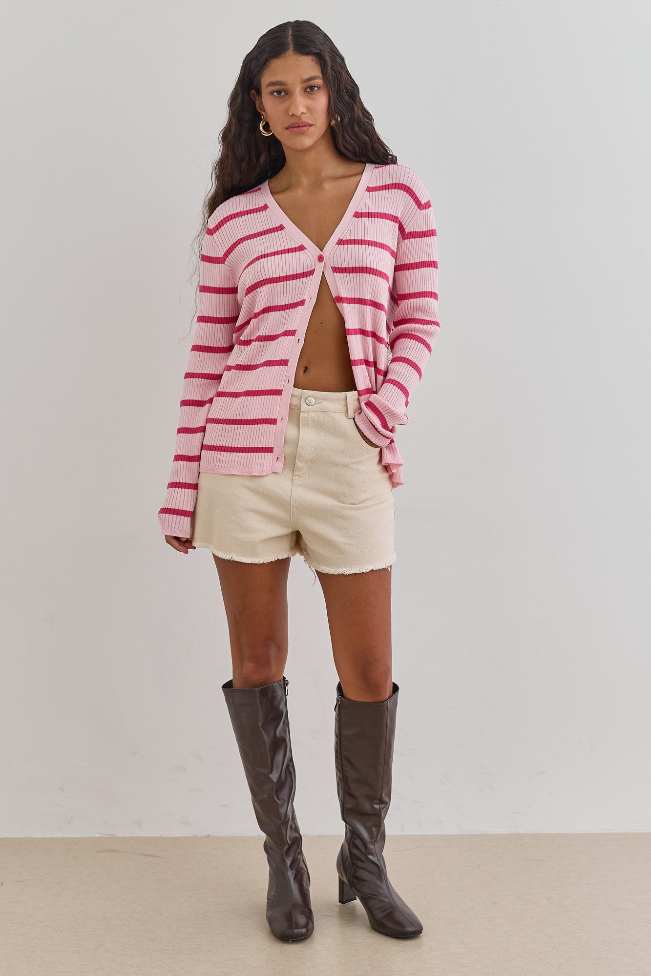 קרדיגן כפתורים ג'יזל סטרייפס | ורוד