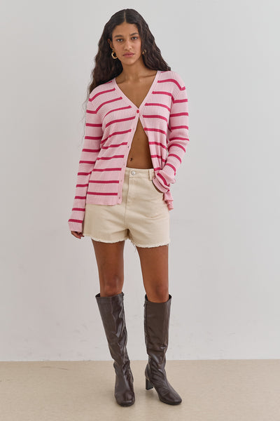 קרדיגן כפתורים ג'יזל סטרייפס | ורוד