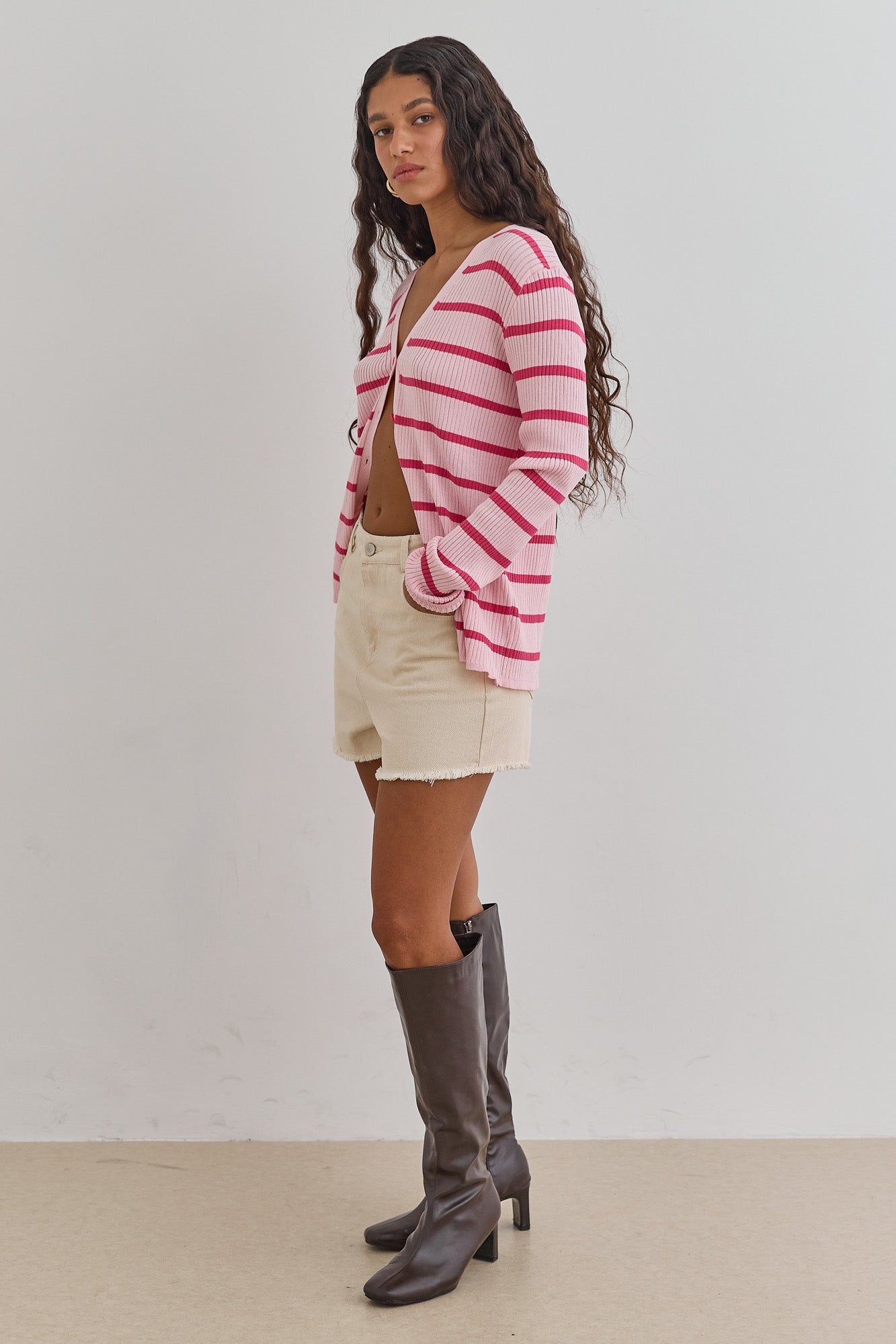 קרדיגן כפתורים ג'יזל סטרייפס | ורוד