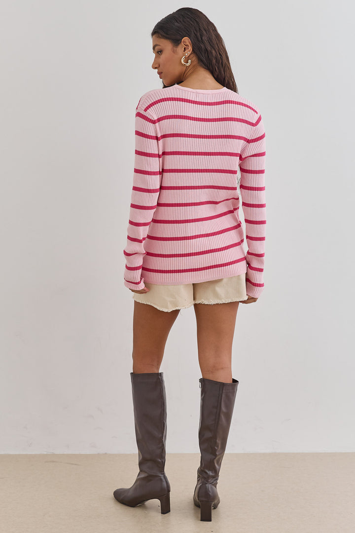 קרדיגן כפתורים ג'יזל סטרייפס | ורוד