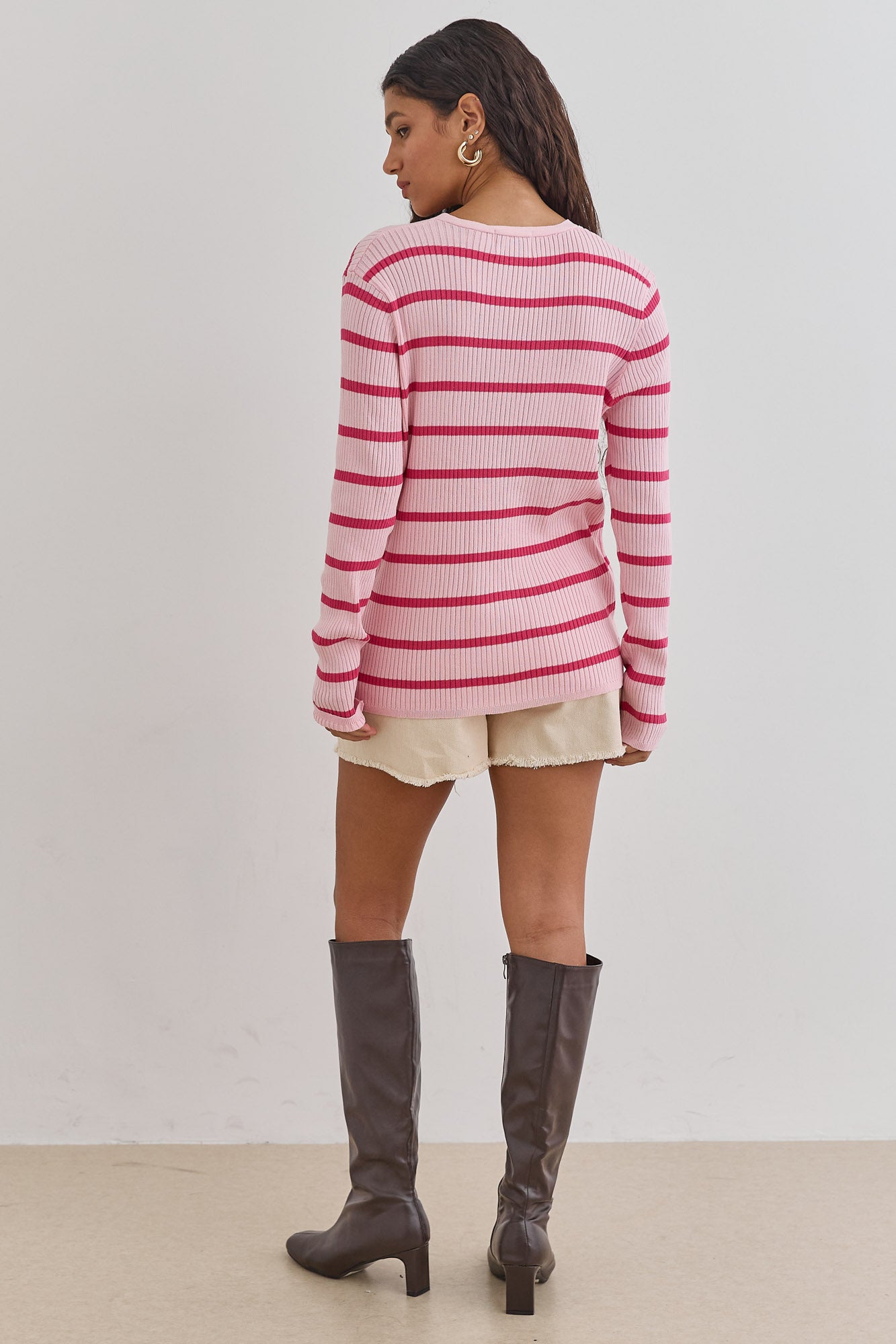 קרדיגן כפתורים ג'יזל סטרייפס | ורוד