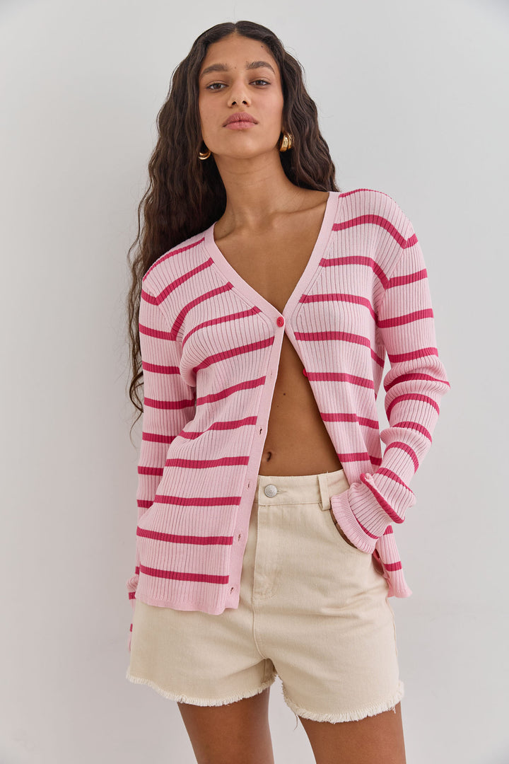 קרדיגן כפתורים ג'יזל סטרייפס | ורוד