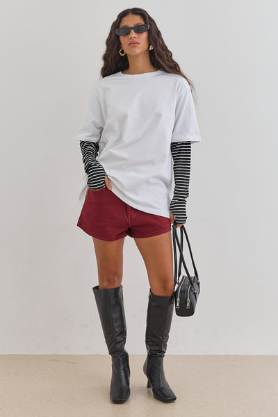 טי שירט דייב שרוול פסים כפול | לבן/שחור