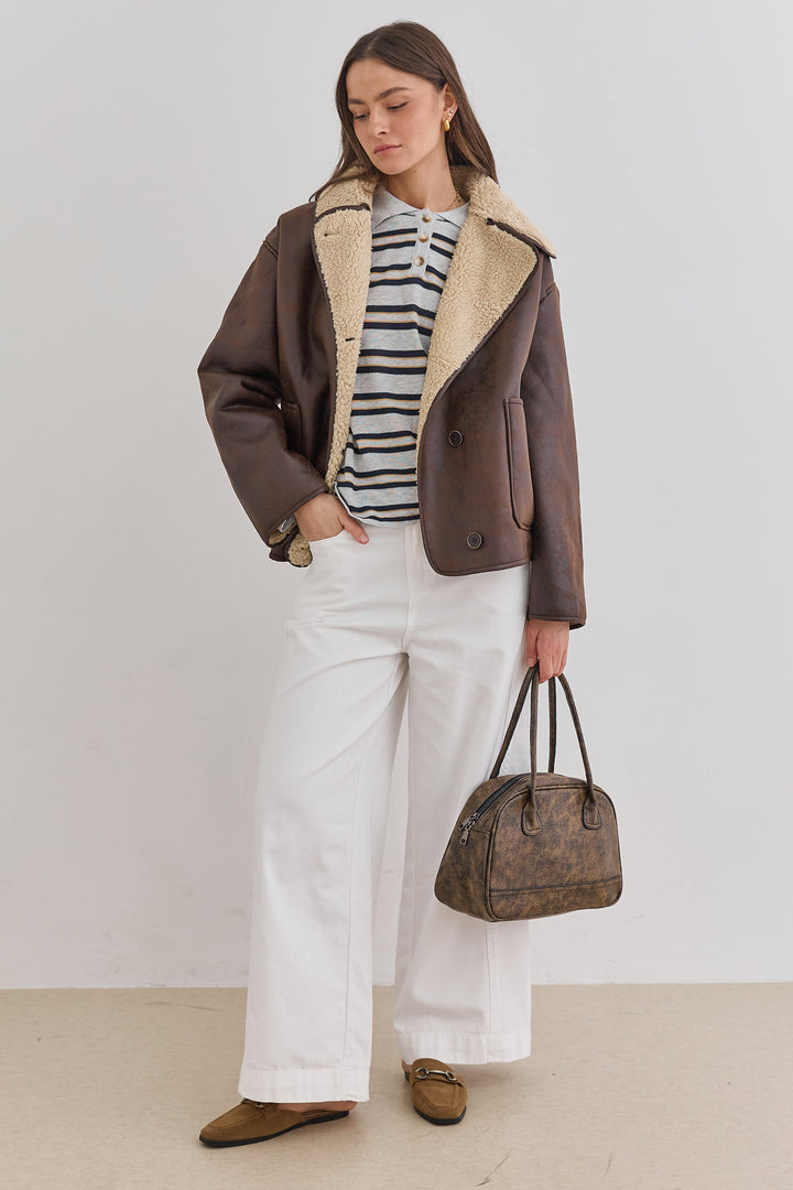 סריג שלי סטרייפס צווארון פולו | אפור/שחור