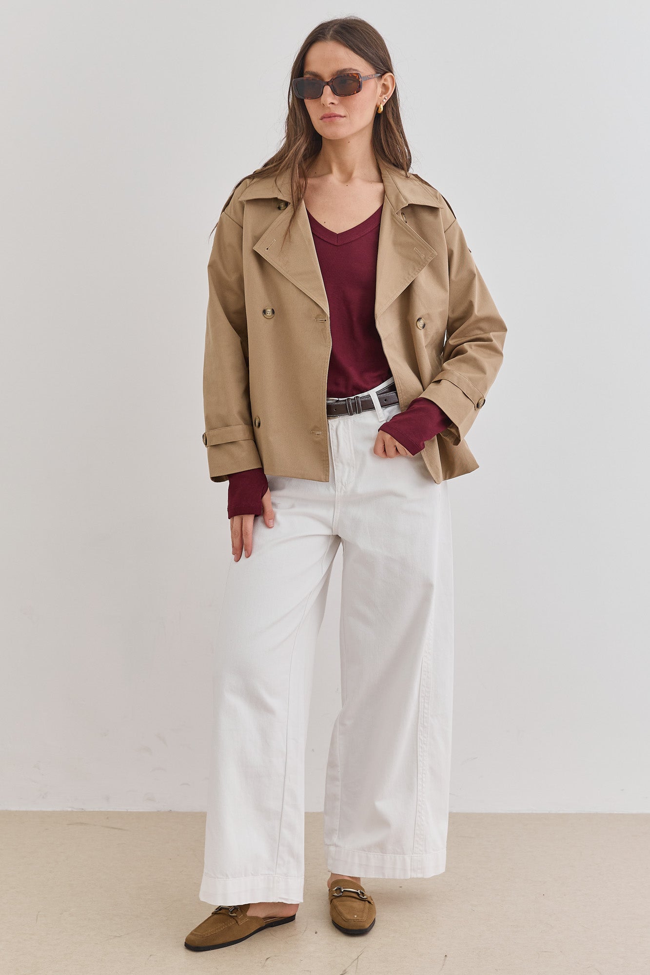 מעיל טראנץ' אלסקה כפתורים מנומרים | קאמל