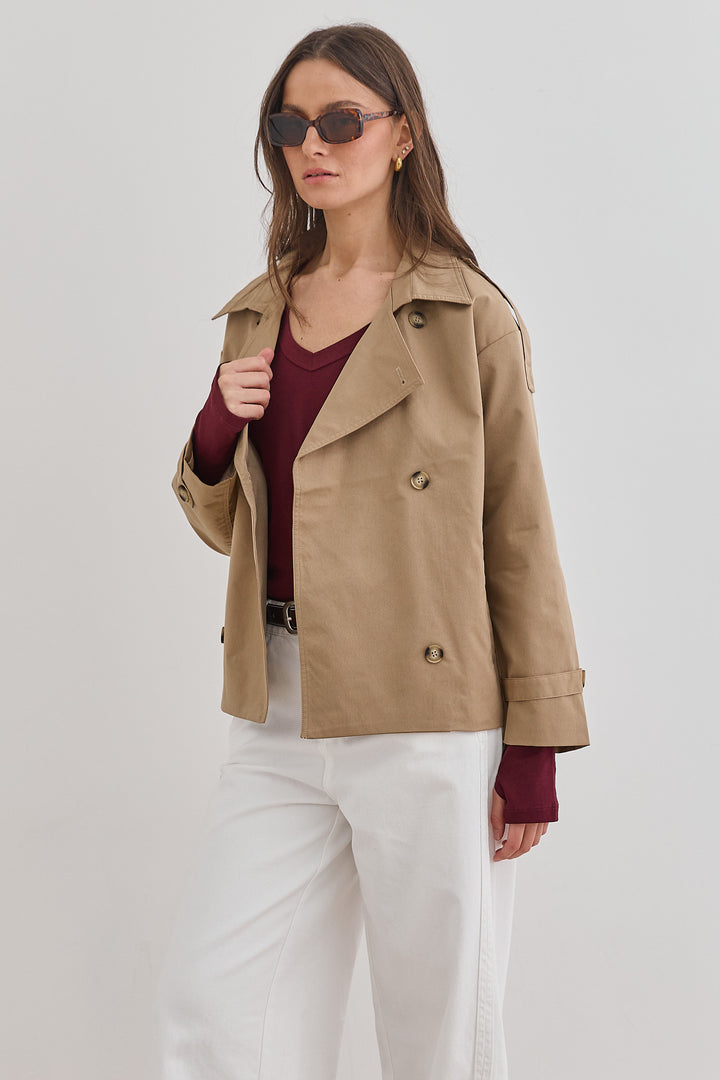 מעיל טראנץ' אלסקה כפתורים מנומרים | קאמל