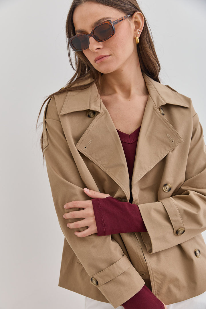 מעיל טראנץ' אלסקה כפתורים מנומרים | קאמל