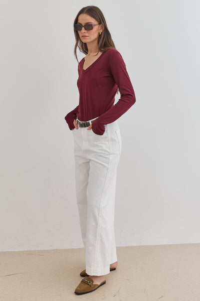 חולצת בייסיק מייגן וי שרוול כפפה | בורדו