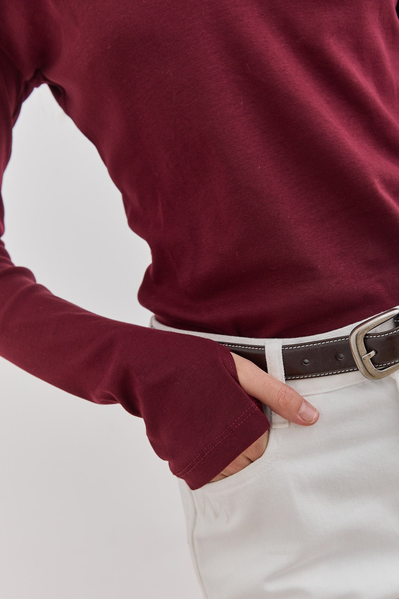 חולצת בייסיק מייגן וי שרוול כפפה | בורדו