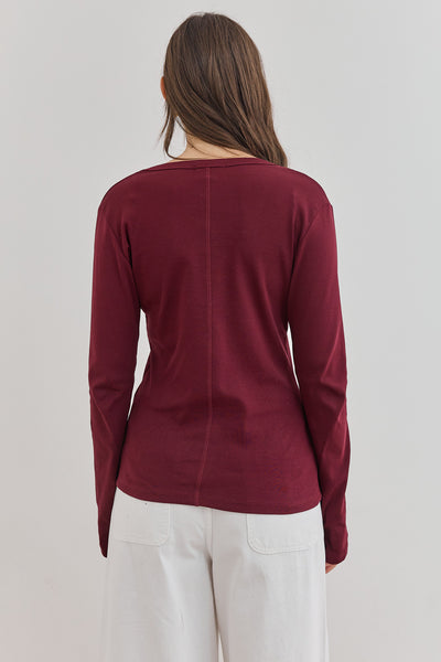 חולצת בייסיק מייגן וי שרוול כפפה | בורדו