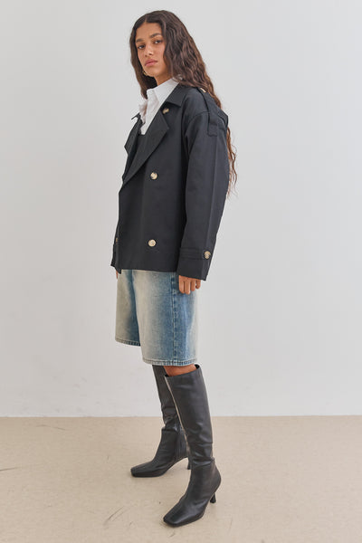 מעיל טראנץ' אלסקה כפתורים מנומרים | שחור