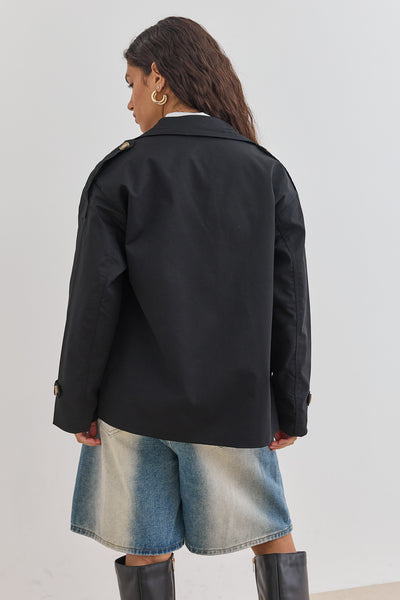 מעיל טראנץ' אלסקה כפתורים מנומרים | שחור