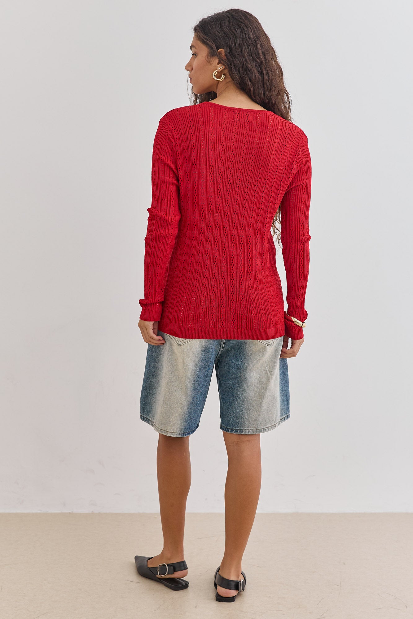 חולצת סריג לאנה בשילוב קשירות | אדום