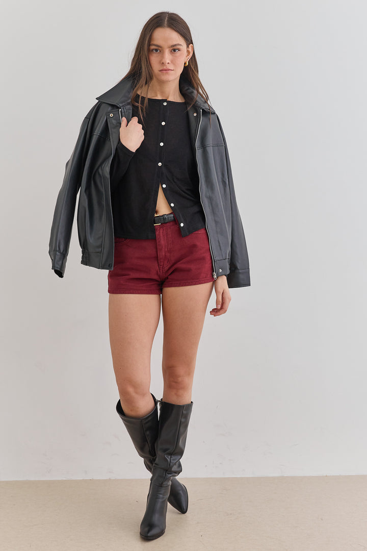 חולצת כפתורים שנדי בד שקפקף |שחור