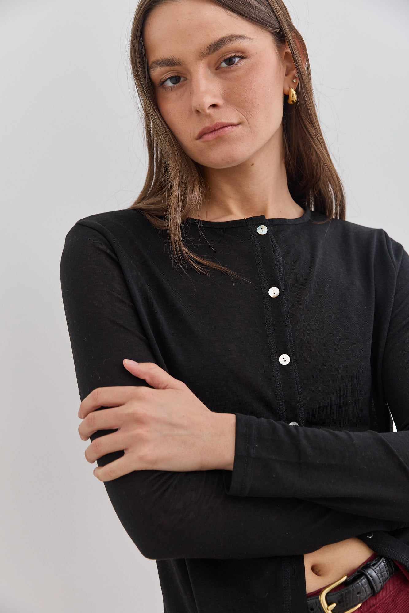 חולצת כפתורים שנדי בד שקפקף |שחור