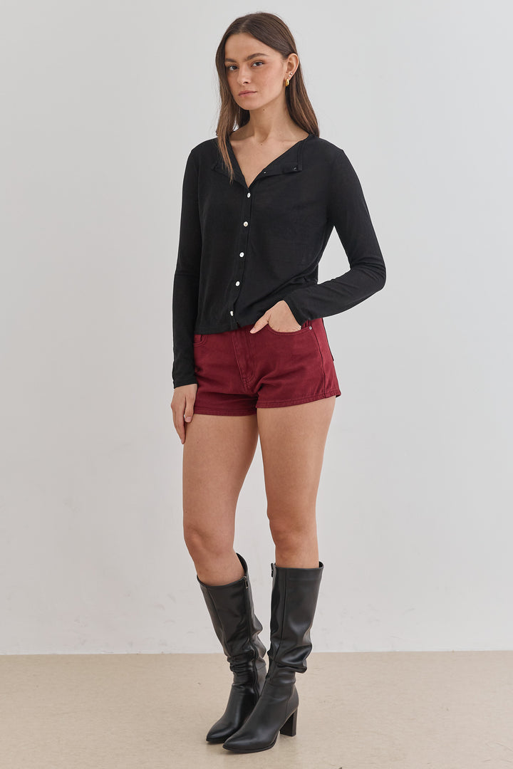 חולצת כפתורים שנדי בד שקפקף |שחור